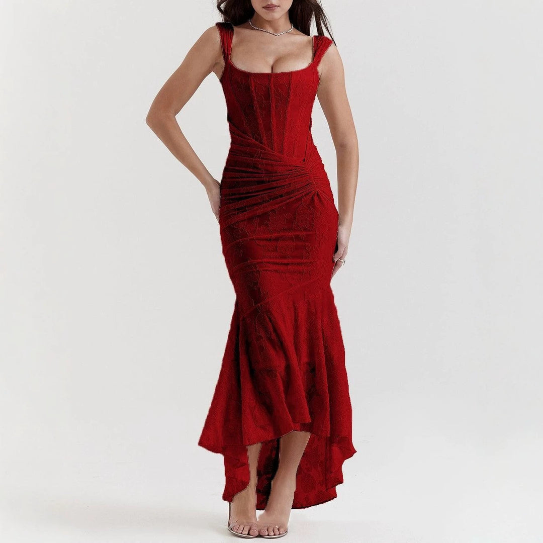Damen nan eng anliegendes Korsett-Abendkleid mit integrierten Stäbchen, geraffter Wickelpassform und floraler Jacquardstruktur R&B
