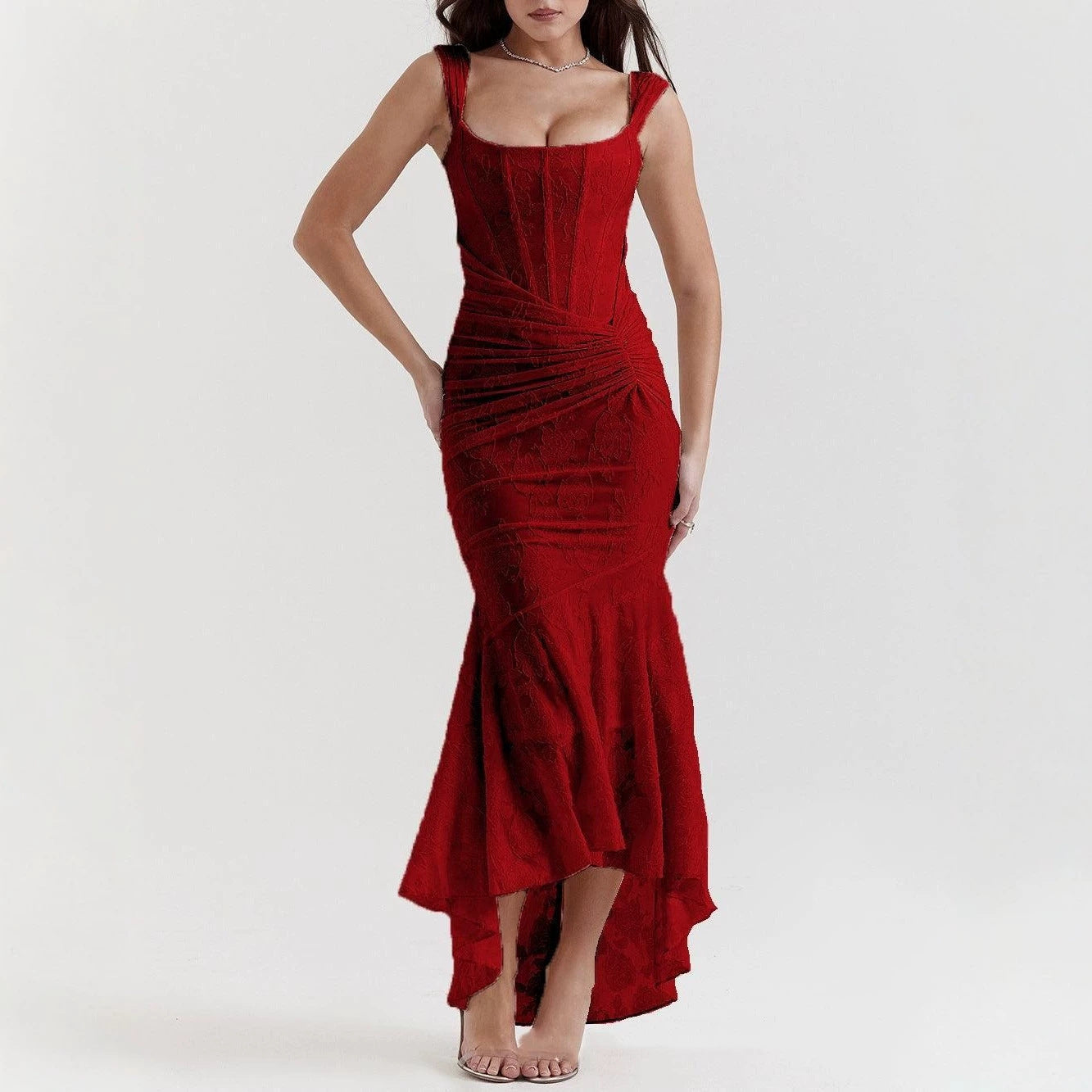 Damen nan eng anliegendes Korsett-Abendkleid mit integrierten Stäbchen, geraffter Wickelpassform und floraler Jacquardstruktur R&B