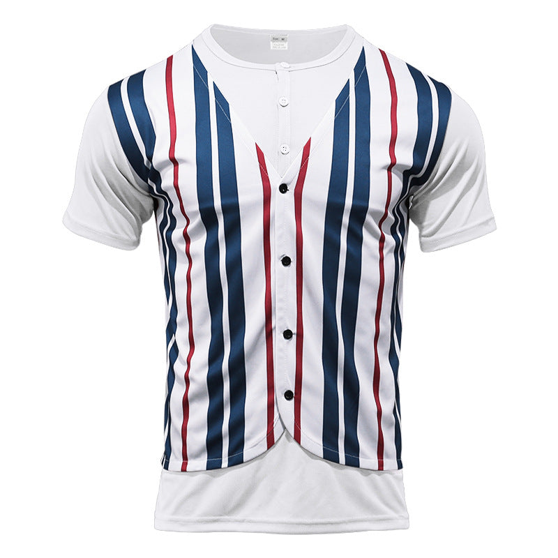 Herren Kurzarm-Henley-Shirt mit gestreiftem Design und modernem Schnitt R&B