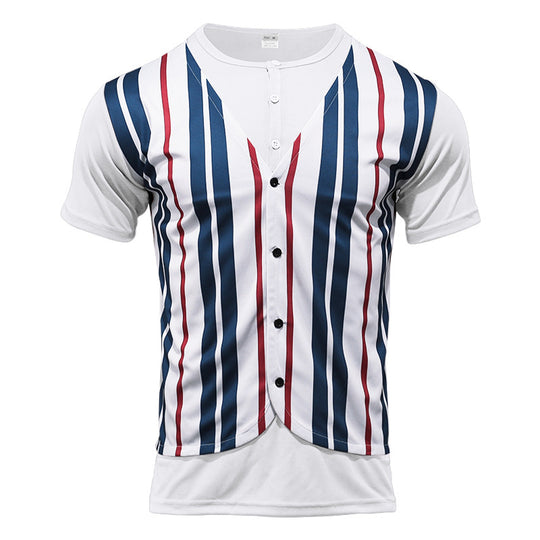 Herren Kurzarm-Henley-Shirt mit gestreiftem Design und modernem Schnitt R&B