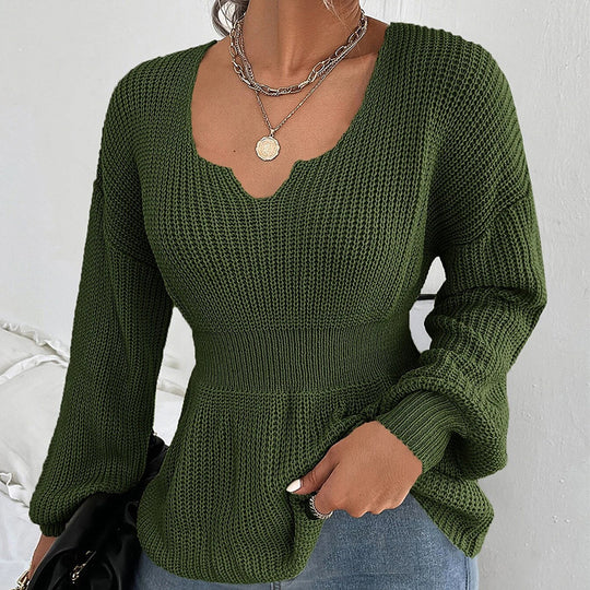 Damen modischer Strickpullover mit weichem Material und charmantem V-Ausschnitt R&B