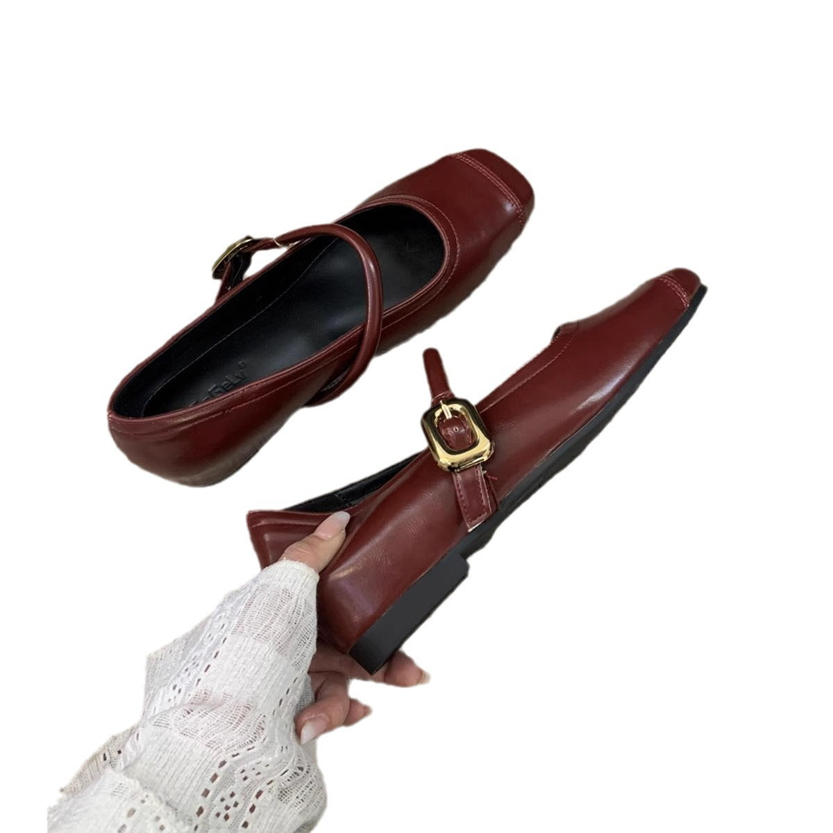 Damen Ballerinas mit eleganter Schnalle und metallischer Oberfläche R&B