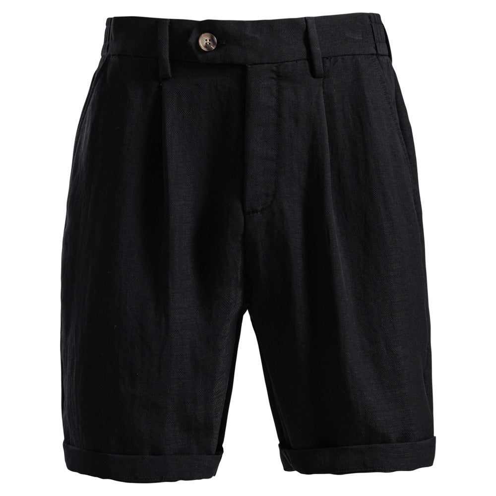 Herren nan lässige Leinenshorts mit Umschlag und Bundfalten R&B