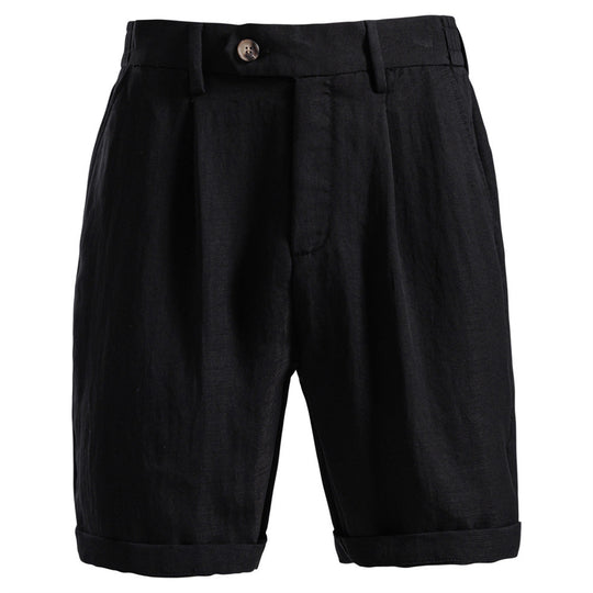 Herren nan lässige Leinenshorts mit Umschlag und Bundfalten R&B