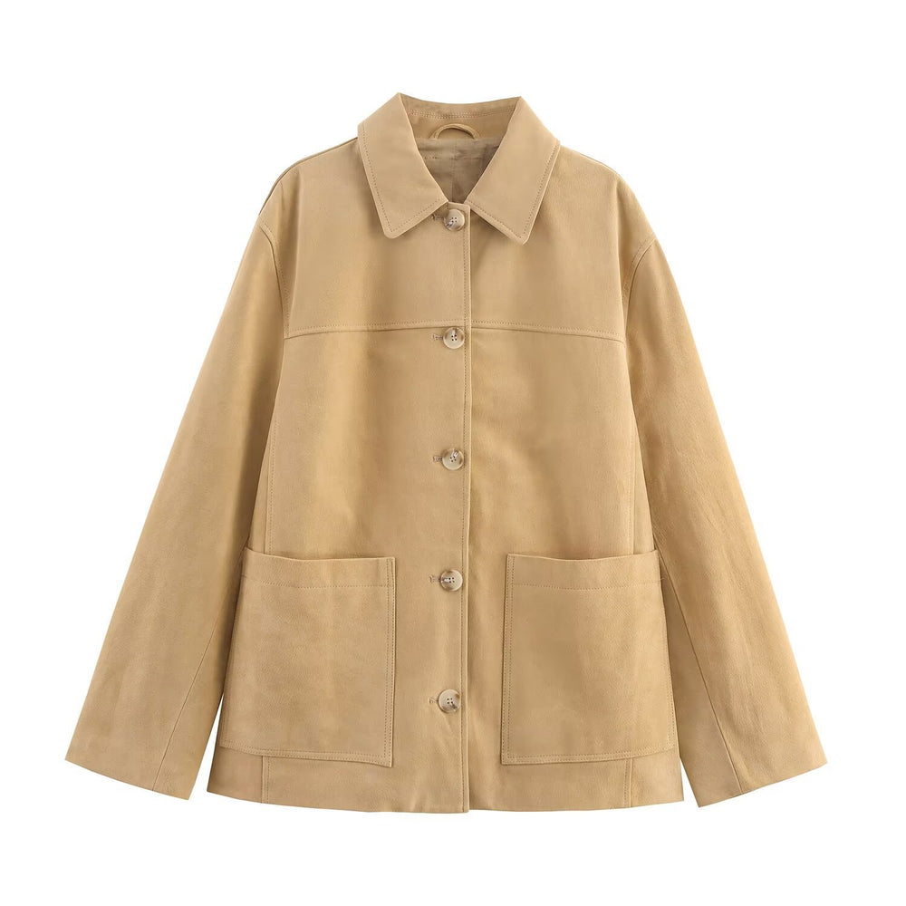 Damen lässige Wildlederjacke mit praktischen Taschen und modischem Schnitt R&B