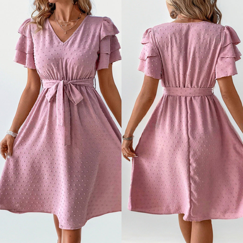 Damen Midi-Kleid mit schickem V-Ausschnitt und voluminösen Rüschensäumen R&B