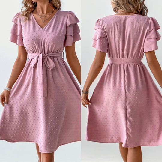 Damen Midi-Kleid mit schickem V-Ausschnitt und voluminösen Rüschensäumen R&B