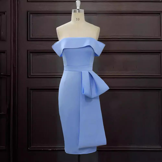 Damen Elegantes Off-Shoulder Kleid mit dekorativem Rüschensaum und asymmetrischem Detail R&B