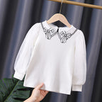 Mädchen Bluse mit transparenter Puffärmel und besticktem Kragen R&B