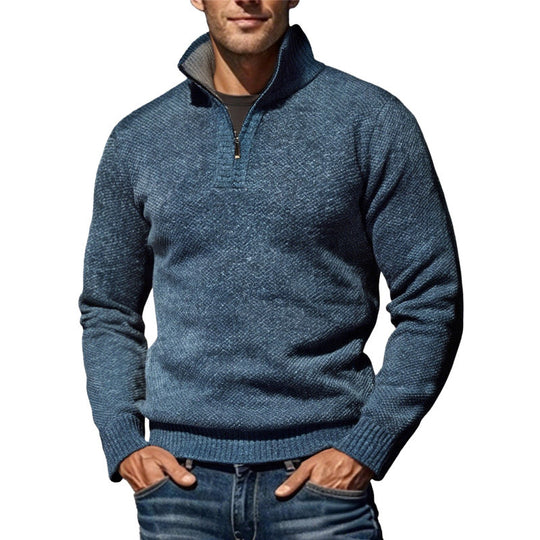 Herren nan grobgestrickter Strickpullover mit halbem Reißverschluss und hohem Stehkragen R&B