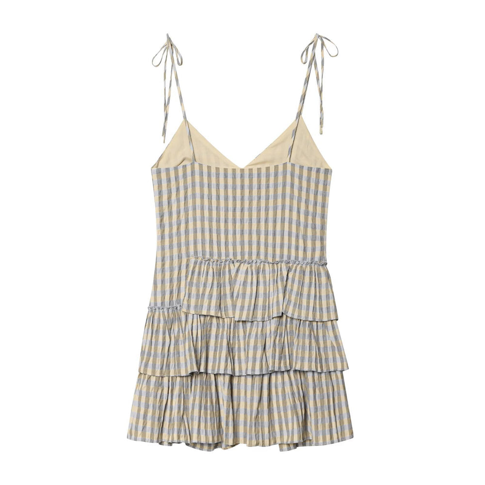 Damen luftiges V-Ausschnitt Sommerkleid mit Rüschen und verstellbaren Trägern R&B