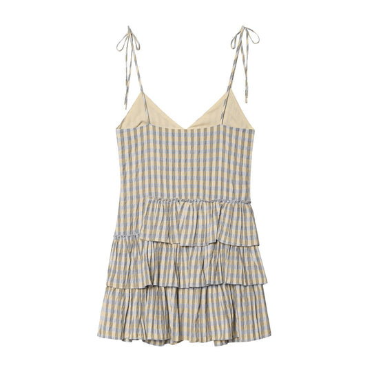 Damen luftiges V-Ausschnitt Sommerkleid mit Rüschen und verstellbaren Trägern R&B