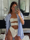 Damen Cut-Out Bikini mit dekorativen Blütenakzenten