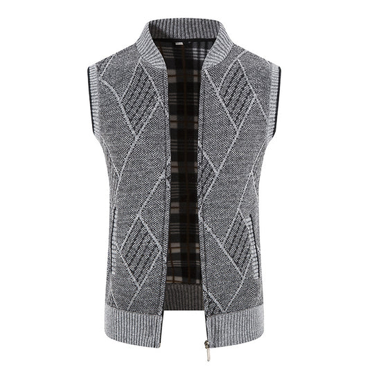 Herren Strickjacke ohne Ärmel mit modernem Zopfmuster R&B