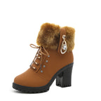 Damen Kunstfellgefütterte Stiefeletten mit eleganten Schnallen und robustem Blockabsatz R&B