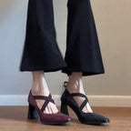 Damen elegante Pumps mit elastischen Kreuzriemen R&B