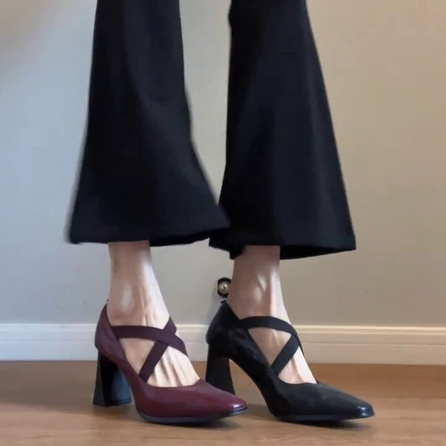 Damen elegante Pumps mit elastischen Kreuzriemen R&B