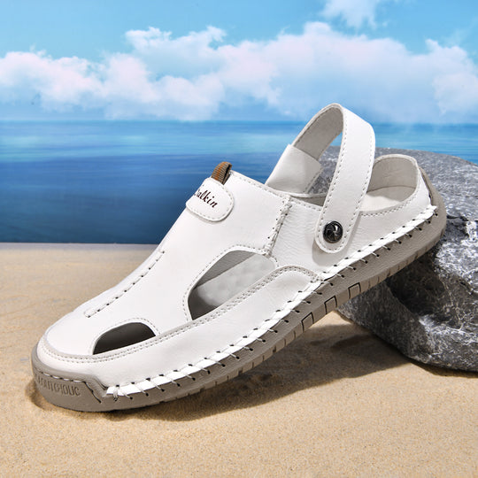 Herren luftige Leder-Sandalen mit verstellbarem Riemen R&B