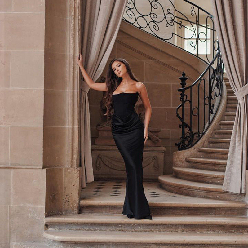 Damen Langärmliges Abendkleid mit strukturiertem Oberteil und elegantem Rüschenbund R&B