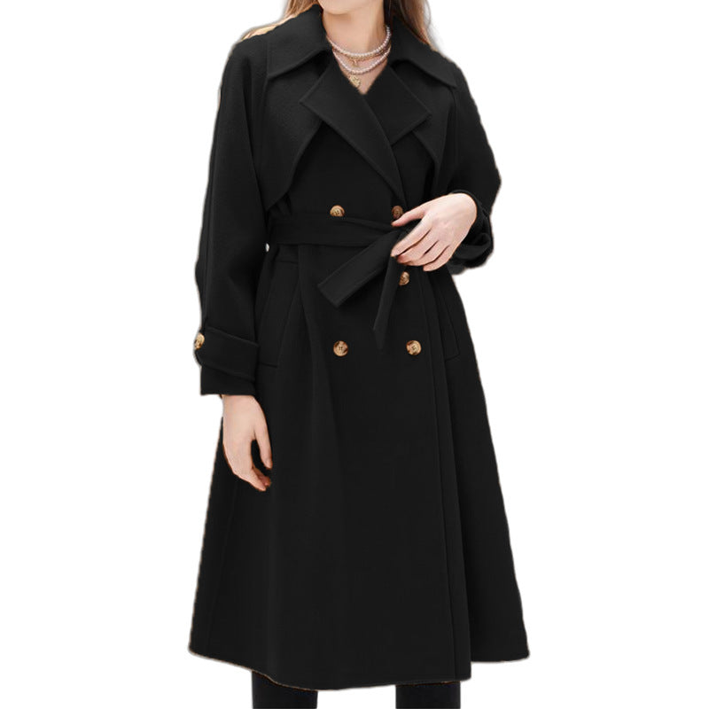 Damen gefütterter Trenchcoat mit großem Revers und Taillengürtel R&B