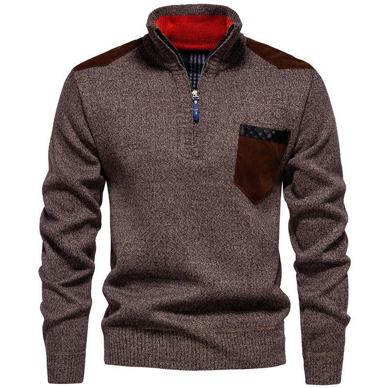 Herren Stehkragenpullover mit kontrastierenden Details und praktischen Taschen R&B