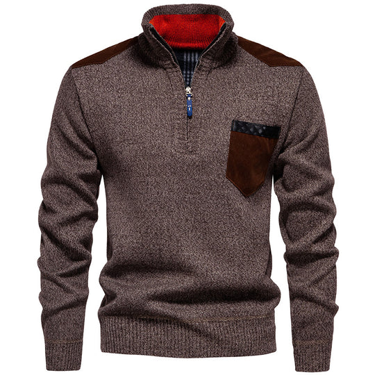 Herren Stehkragenpullover mit kontrastierenden Details und praktischen Taschen R&B