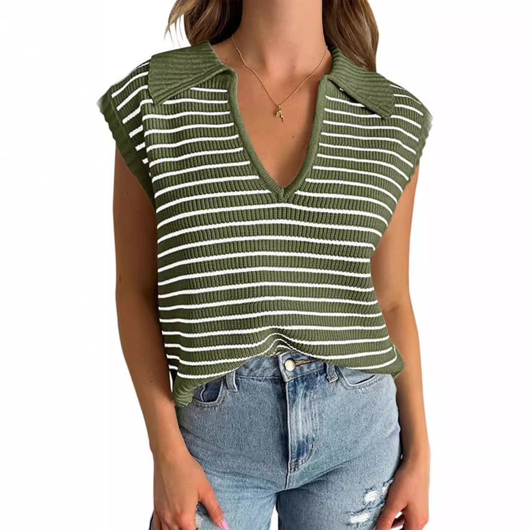 Damen lässiges Stricktop mit angeschnittenen Ärmeln und V-Ausschnitt R&B