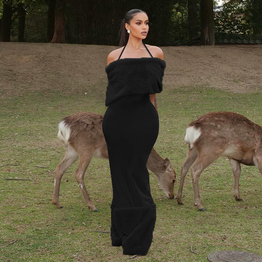 Damen elegantes Maxikleid mit trägerlosem Design und fließendem Stoff R&B
