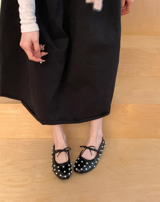 Damen Ballerinas mit dekorativen Perlen und seitlichem Riemchen R&B