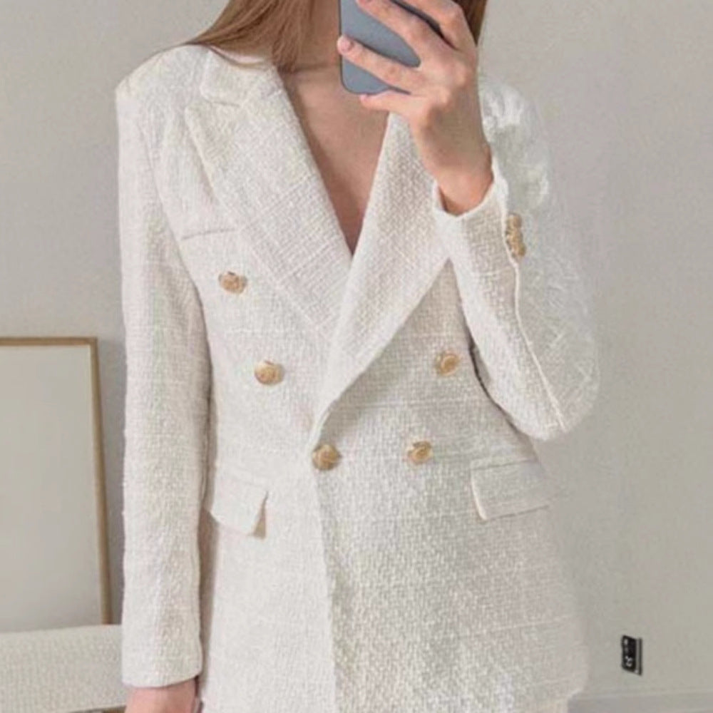 Damen Tweed Blazerjacke mit doppelter Knopfleiste und elegantem Schnitt R&B