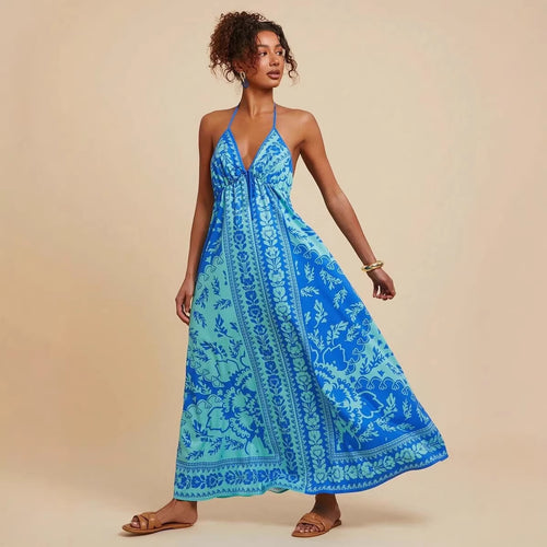 Damen Maxikleid mit tiefem V-Ausschnitt und floralen Musterdetails R&B