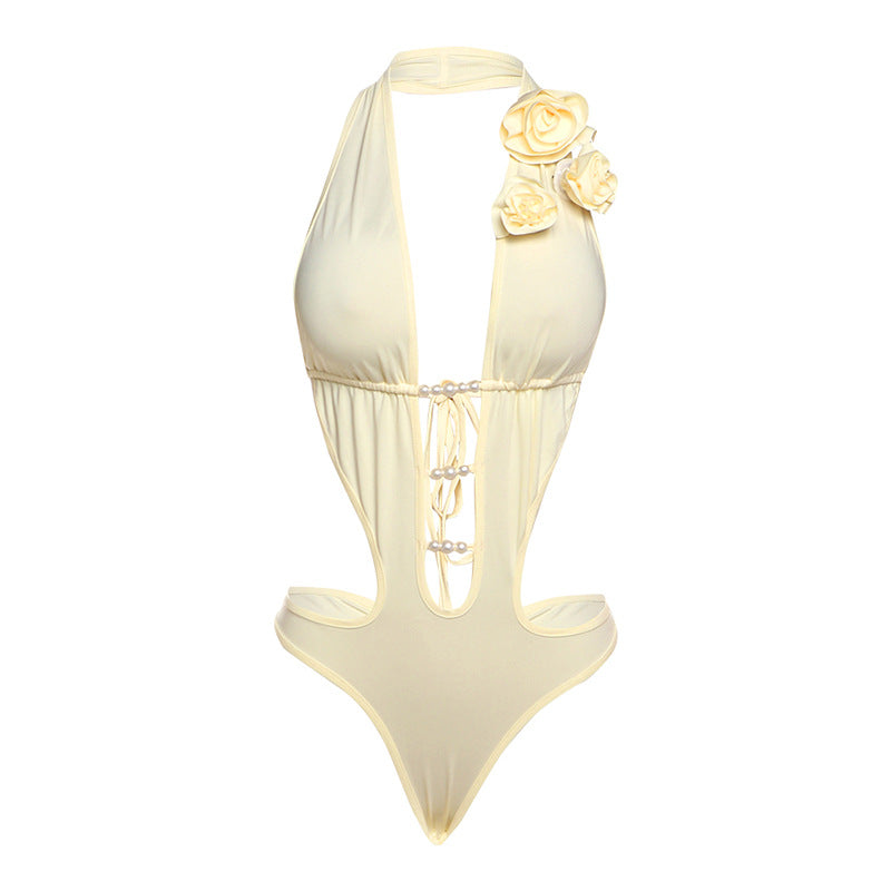 Damen Eleganter Badeanzug mit herausragendem Cut-Out-Design und floralem Akzent R&B