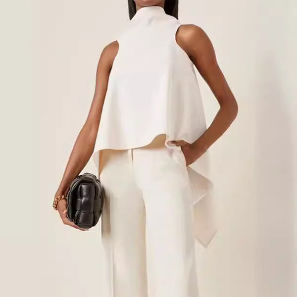 Damen ärmelloses Tunika mit asymmetrischem Schnitt und elegantem Kragen R&B