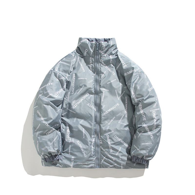 Herren Modische Steppjacke mit hohem Kragen und einzigartigem Schriftzug R&B