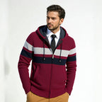 Herren modischer Strickhoodie mit kontrastierenden Zierstreifen und praktischen Taschen R&B