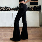 Damen Flared Jeans mit verstellbarem Gürtel und modischem Lochdesign R&B