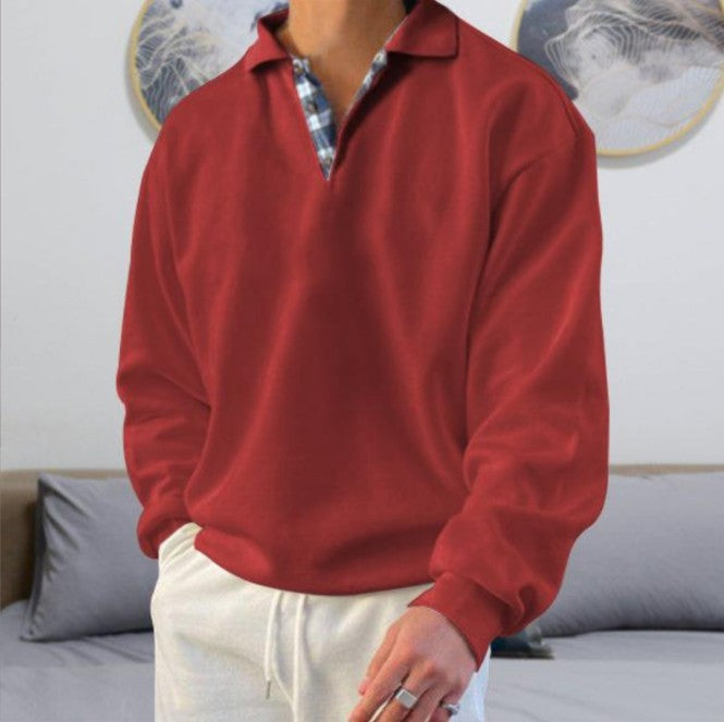 Herren nan lässiger Pullover mit Polokragen und verdeckter Karo-Innenseele aus Baumwollmischung R&B