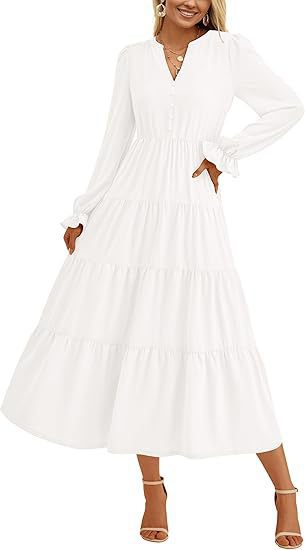 Damen Maxikleid mit modischen Volants und dezentem Cut-out R&B