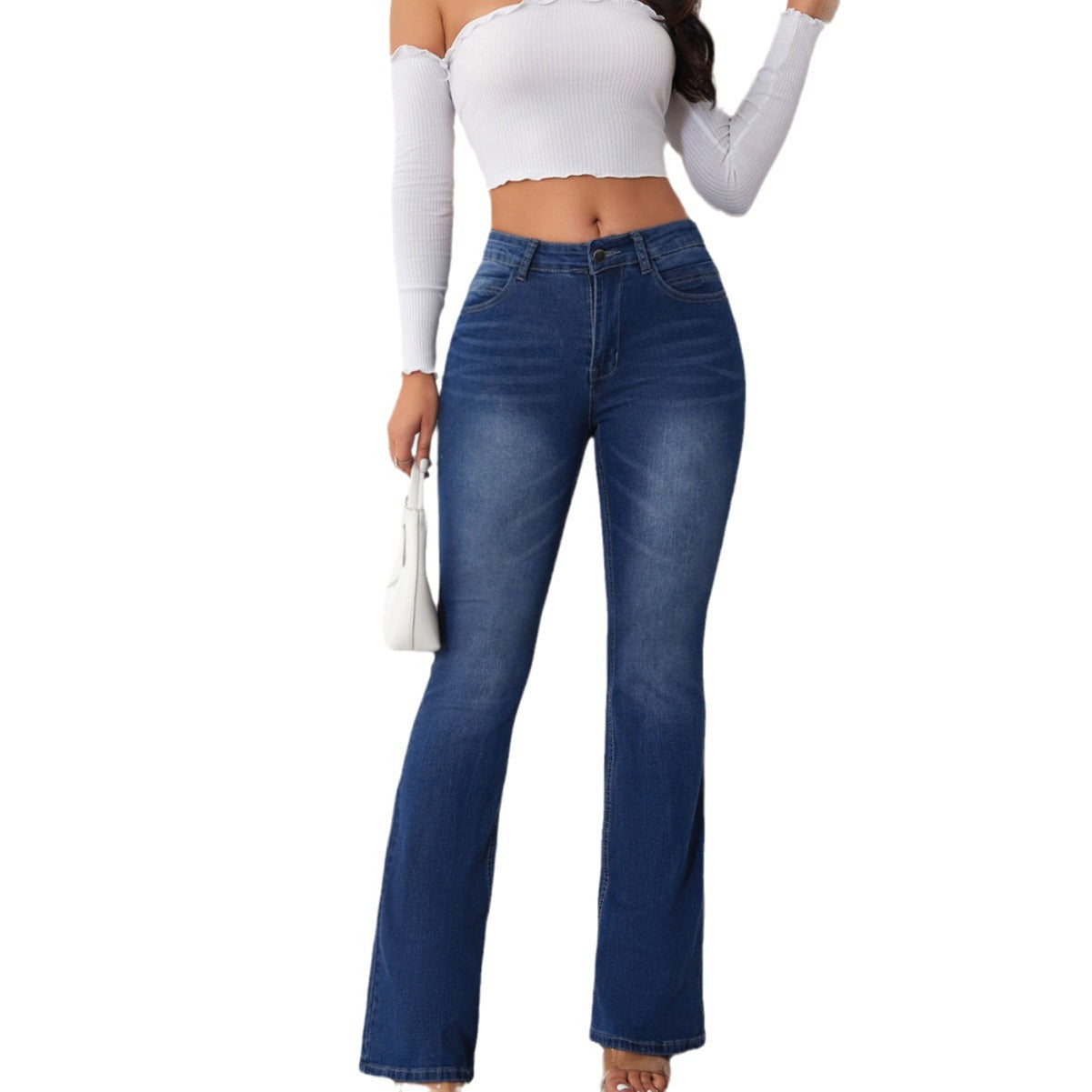 Damen Bootcut Jeans im Vintage-Stil mit hoher Taille R&B
