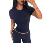 Damen Figurformendes Kurzarmshirt aus elastischem Baumwollmix R&B