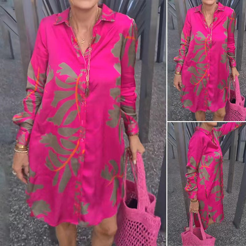 Damen nan knielanges Hemdblusenkleid mit durchgehender Knopfleiste, Kentkragen, Manschetten und lockerer A-Linien-Silhouette R&B