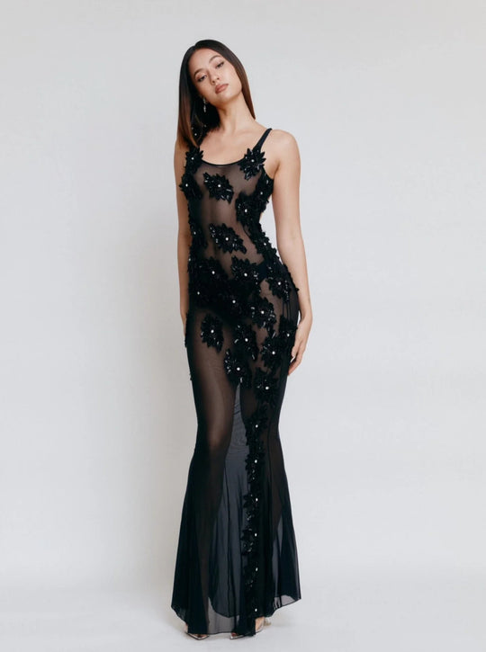 Damen Glamouröses Abendkleid mit floralen Paillettenverzierungen R&B