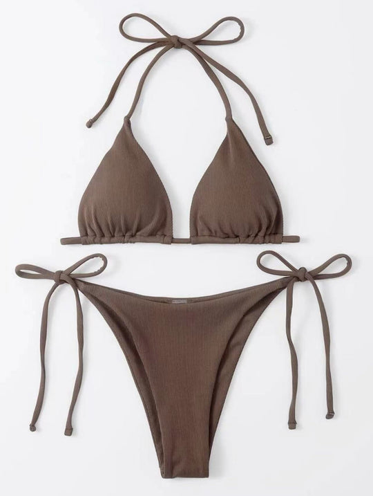 Damen Triangel-Bikini mit verstellbaren Trägern und verspielten Bindebändern R&B