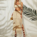 Damen gehäkeltes Crop-Top und Maxi-Rock Set mit fransigen Details R&B