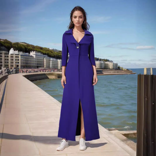 Damen Eleganter Langmantel mit klassischem Revers und modernen Akzenten R&B