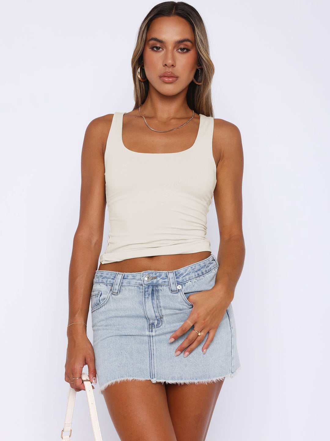 Damen Top mit breiten Trägern und figurbetontem Schnitt R&B