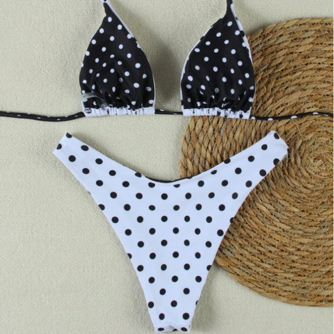 Damen Triangel-Bikini-Set mit modischem Punkte-Design R&B