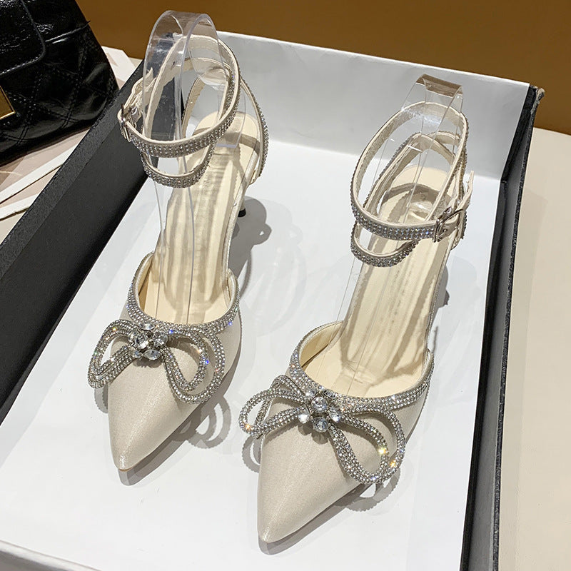 Damen Elegante High Heels mit funkelnden Strassdetails und transparentem Riemendesign R&B