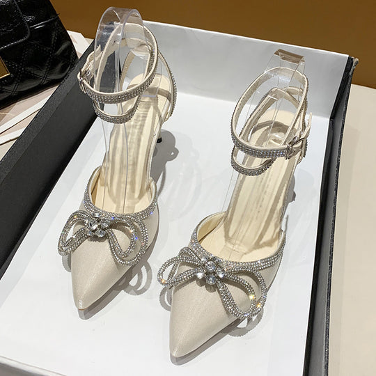 Damen Elegante High Heels mit funkelnden Strassdetails und transparentem Riemendesign R&B