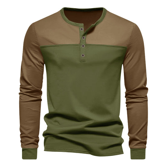 Herren nan zweifarbiges Langarmshirt im Henley-Stil mit Schulterpasse, kurzer Knopfleiste und Rippbündchen R&B